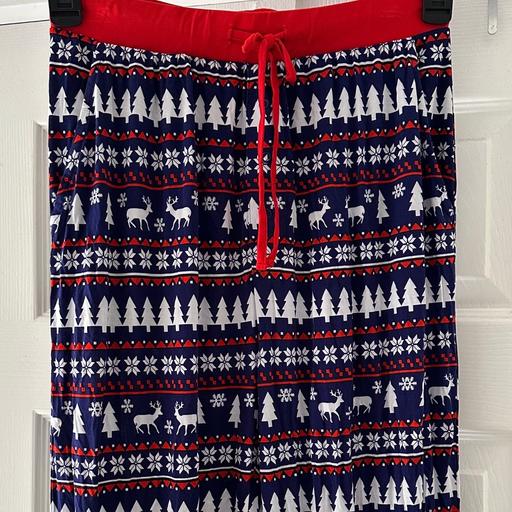 Bums & Roses Oh Deer Festive Red and Blue Pajama Pants